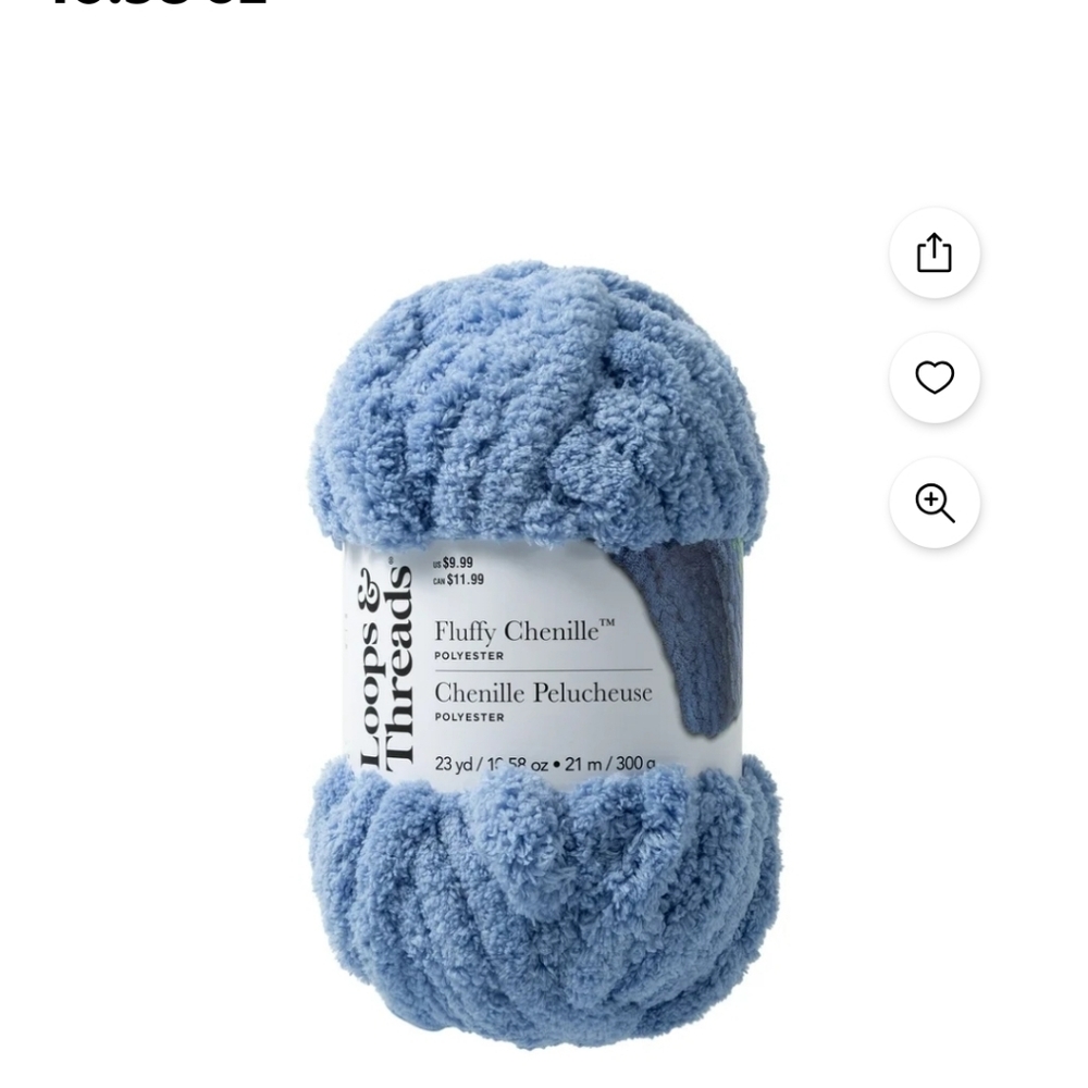 NWT Fluffy Chenille Yarn by Loops & Threads - Yarn for Knitting -Periwinkle